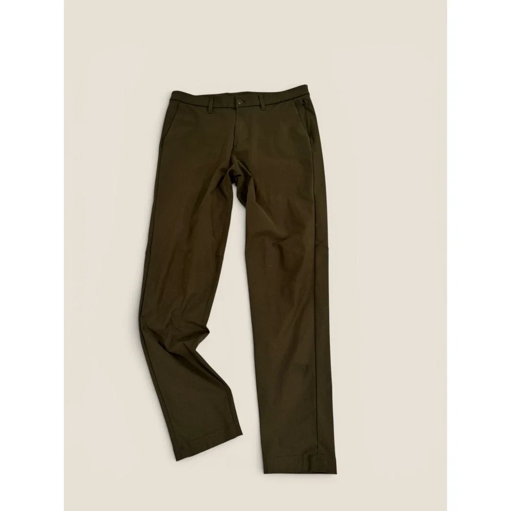 Lululemon Mens Commission Slim Fit Pant 32 Dark Olive Green Warpstreme Chino